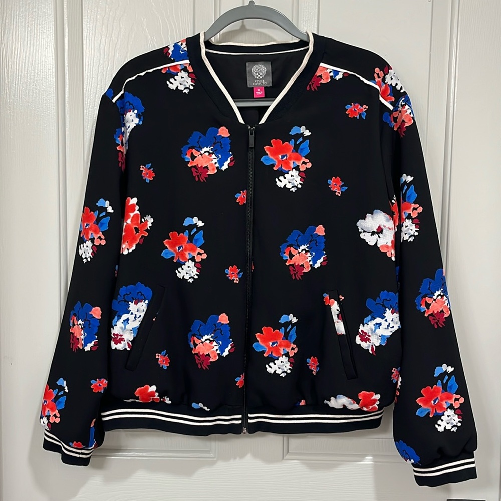 XL Vince Camuto Poppy Black with Floral Bomber Jacket
